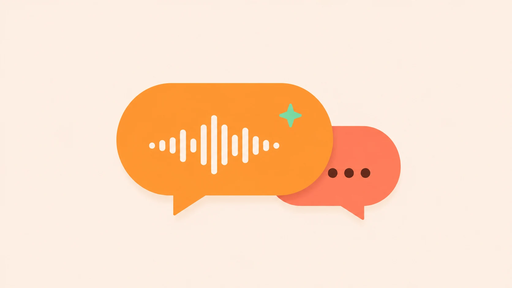 Two overlapping chat bubbles, one showing an AI voice waveform with a sparkle and the other a typing indicator, illustrating an AI receptionist that handles voice and text.
